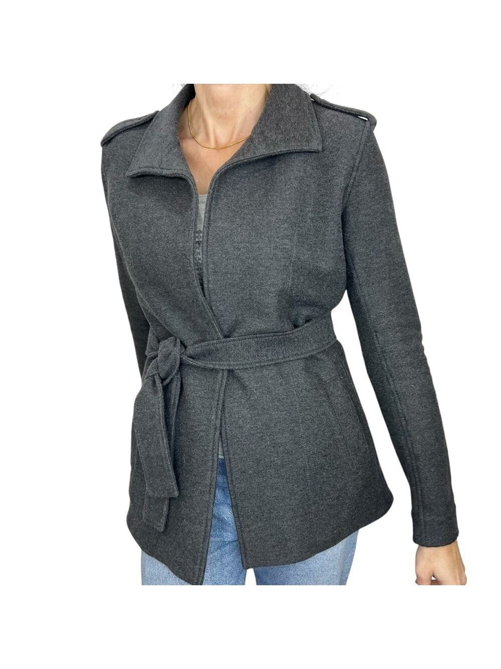 James Perse Standard 100% cotton grey knit belted wrap coat 1 or Small
